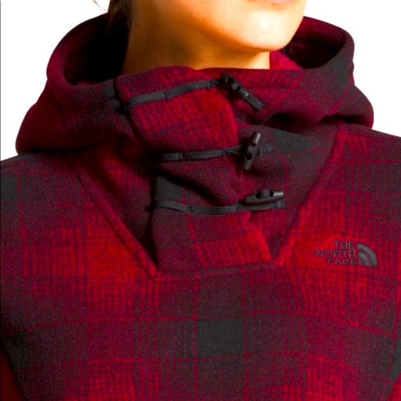 THE NORTH FACE Crescent Rumba Red Ombré Plaid Toggle Hoodie size S - Picture 3 of 10